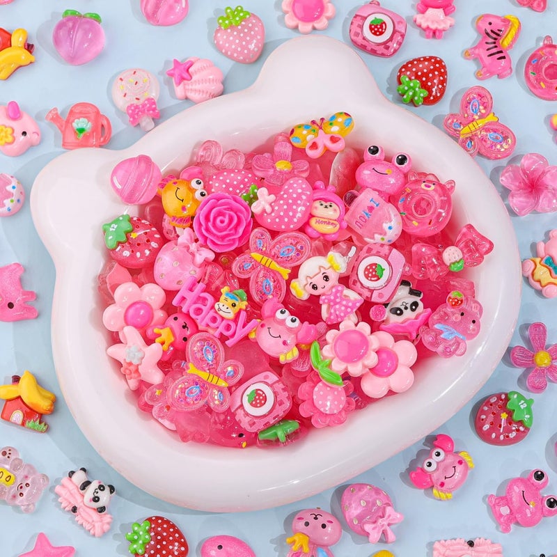 Glitzest 100PCS TINKRSTUFF Pink Slime Charms Jelly Cute Flatback Resin Charms for Slime, Random Kawaii Decoden Charm for Embellishments Phone Junk Case Charms Bulk, Hairpins Scrapbooking Crafting & DIY Decor - Image 4